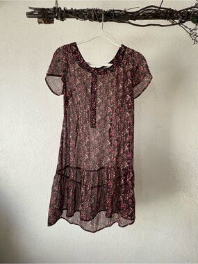 KimchiBlue Sheer Black Floral Short-Sleeve Tiered Mini Dress cover up